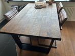 Industriële Eettafel -  hout & Metaal, Huis en Inrichting, Tafels | Eettafels, Ophalen, Gebruikt, Eikenhout, 50 tot 100 cm