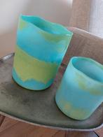 Vaas glas zeeblauw groen Pomax glasvazen aqua 2 stuks Nieuw, Ophalen, Overige kleuren, Nieuw, Glas