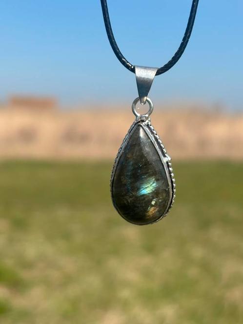 Labradoriet EdelsteenKetting Leer Uniseks Sieraden, Sieraden, Tassen en Uiterlijk, Kettingen, Nieuw, Steen of Mineraal, Overige kleuren
