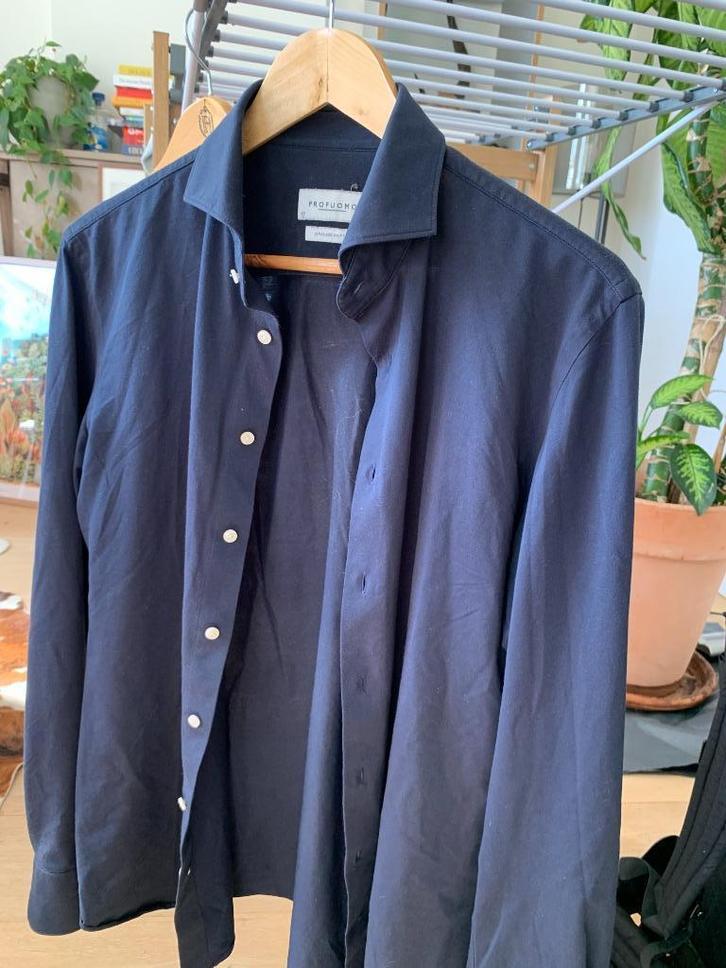 Profuomo Japanese Knitted Shirt – Dark Navy Blue – Size 40, Kleding | Heren, Overhemden, Zo goed als nieuw, Halswijdte 39/40 (M)