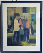Schilderij, mensen op straat, ingelijst, 56x70cm, Ophalen