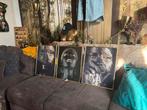 Set van 3 Afrikaanse kunst Prints ingelijst, Minder dan 50 cm, Afrikaans, Goud, 50 tot 75 cm