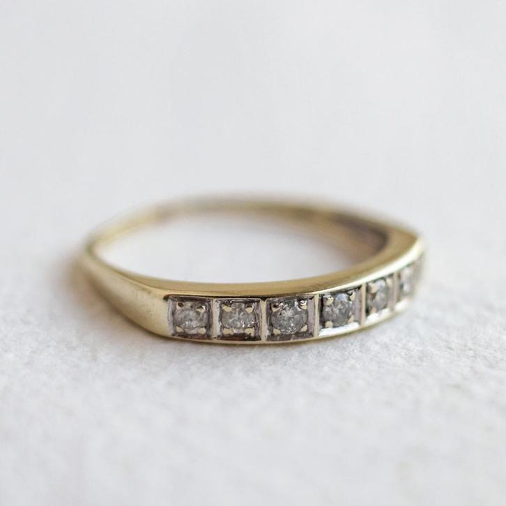 Vintage 9K witgouden eternity ring met diamanten - 18,25, Sieraden, Tassen en Uiterlijk, Ringen, Zo goed als nieuw, Dame, 18 tot 19