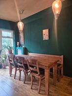 Prachtige Teak Houten Kloostertafel, stoelen en bank, Gebruikt, 100 tot 150 cm, Teakhout, Ophalen of Verzenden