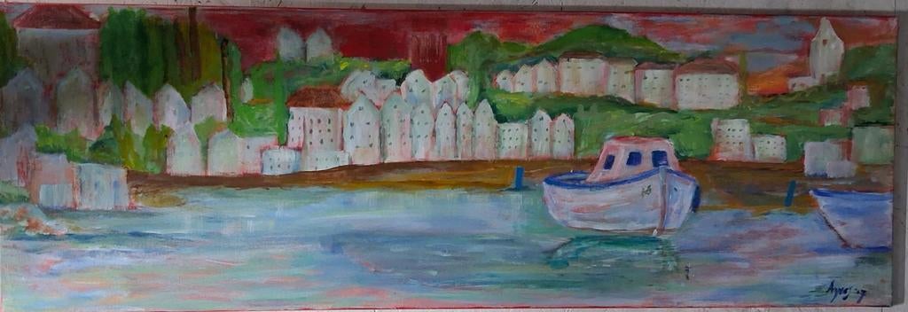 Schilderij van kustlijn Guernsey st. Peters Port, Ophalen of Verzenden