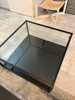 Salontafel 80x80x35 cm gehard glas transparant en zwart, 50 tot 100 cm, Minder dan 50 cm, Ophalen of Verzenden, Zo goed als nieuw
