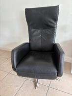 Comfortabele zwart leren relaxfauteuil, Ophalen, Minder dan 75 cm, Leer, Zo goed als nieuw