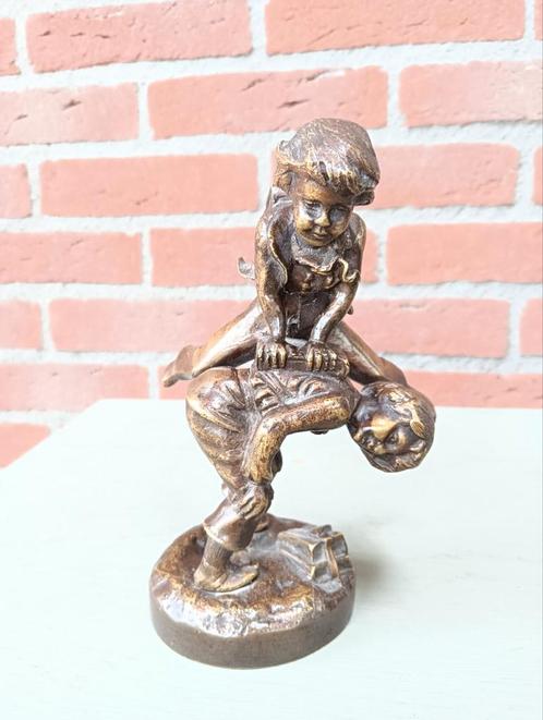 Bronzen Beeldje - Spelende Kinderen, Antiek en Kunst, Antiek | Koper en Brons, Brons, Ophalen
