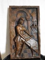 mooi uit hout gesneden de leermaker 39/23 cm op te hangen, Antiek en Kunst, Kunst | Beelden en Houtsnijwerken, Ophalen of Verzenden