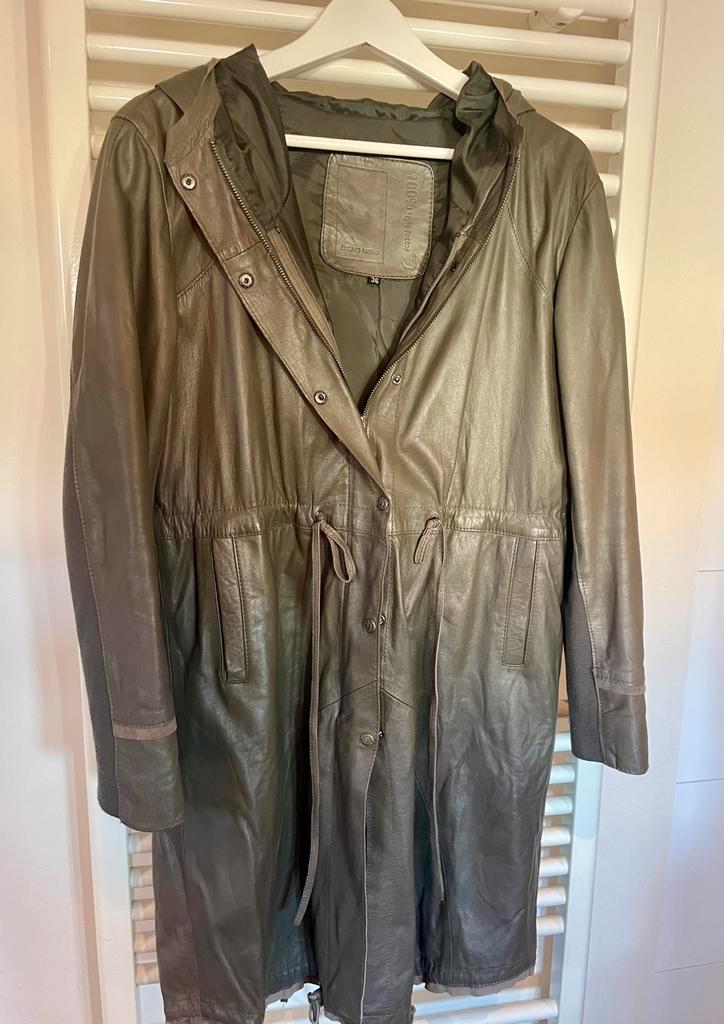 Dames leren jas, donkergrijs, halflang, parka model, mt 38, Kleding | Dames, Jassen | Winter, Zo goed als nieuw, Maat 38/40 (M)