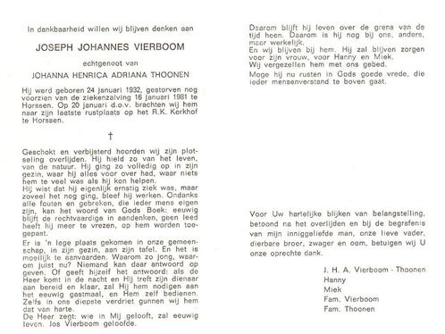 Horssen Joseph Vierboom 1932 - 1981, Verzamelen, Bidprentjes en Rouwkaarten, Bidprentje, Ophalen of Verzenden