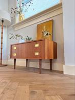 Vintage ladekast teak hout messing jaren 50/60, Ophalen, Gebruikt, 1 of 2 laden, Vintage