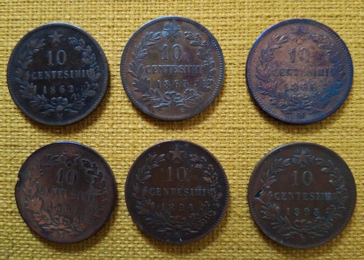 Set van 6 koperen 10 Centimi  Italië., Postzegels en Munten, Munten | Europa | Niet-Euromunten, Setje, Italië, Ophalen of Verzenden