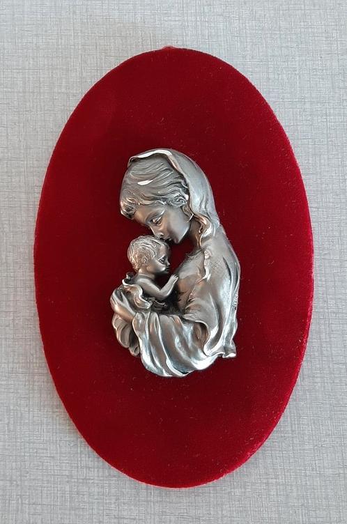 Vintage Frans schilderijtje, tin, moeder & baby, fluweel, Huis en Inrichting, Woonaccessoires | Wanddecoraties, Zo goed als nieuw
