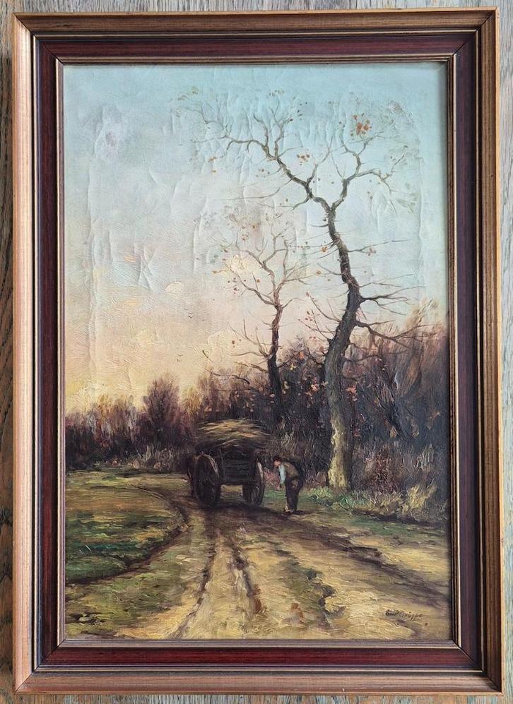 Charles Paul Gruppe 1883 – 1914 man met hooi kar., Antiek en Kunst, Kunst | Schilderijen | Klassiek, Verzenden
