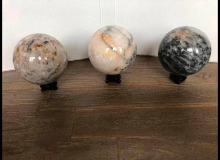 3 X Marmer natuursteen Calciet Kwarts Bol, Huis en Inrichting, Woonaccessoires | Overige, Nieuw, Ophalen