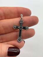 A310 Prachtige zilveren kruishanger onyx markasiet, Ophalen of Verzenden, Zilver, Hanger, Met edelsteen