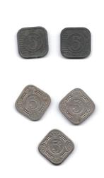 Munten vierkante stuivers 5 cent, 1914, 1929, 1940 1941 1942, Postzegels en Munten, Munten | Nederland, Ophalen of Verzenden, Koningin Wilhelmina