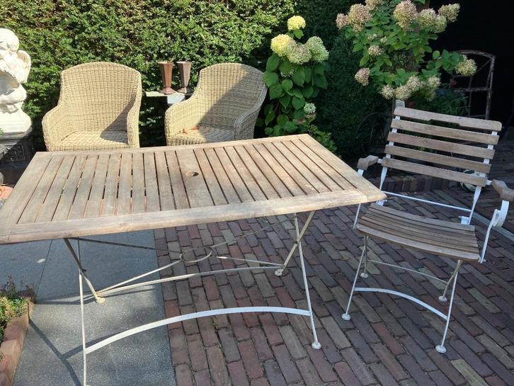 Bistro tuinset, Tuin en Terras, Tuinsets en Loungesets, Gebruikt, Tuinset, Overige materialen, 6 zitplaatsen, Eettafel, Stoel