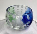 Glazen ronde bolvormige  vaas, schaal. Blauw, groen, wit, Antiek en Kunst, Antiek | Vazen, Ophalen of Verzenden