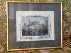 Mooie antieke ingelijste ets uit Engeland van Custom House., Antiek en Kunst, Kunst | Etsen en Gravures, Ophalen of Verzenden