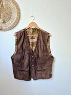 Vintage suede gilet met prachtige voering M/L, Maat 52/54 (L), Bruin, Vintage, Ophalen of Verzenden