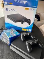 PlayStation 4 slim zwart 500GB met doos, Spelcomputers en Games, Spelcomputers | Sony PlayStation 4, Ophalen, Met 2 controllers