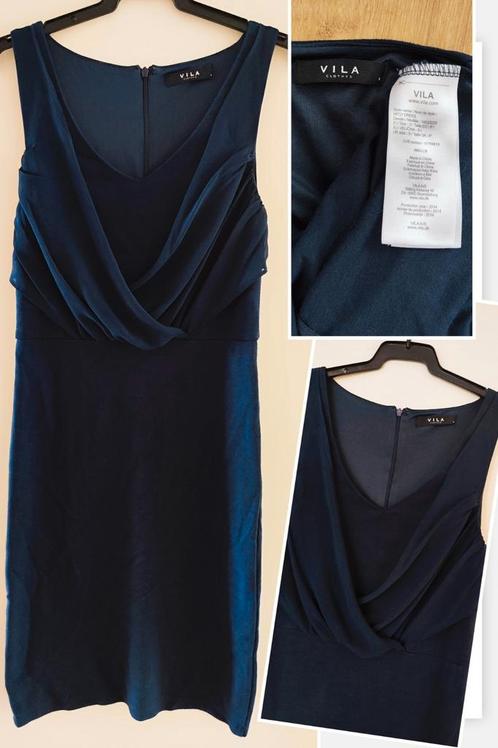 VILA Drape Frontjurk Gewaadjurk Cocktailjurk Donkerblauw 36, Kleding | Dames, Positiekleding, Zo goed als nieuw, Jurk, Maat 36 (S)