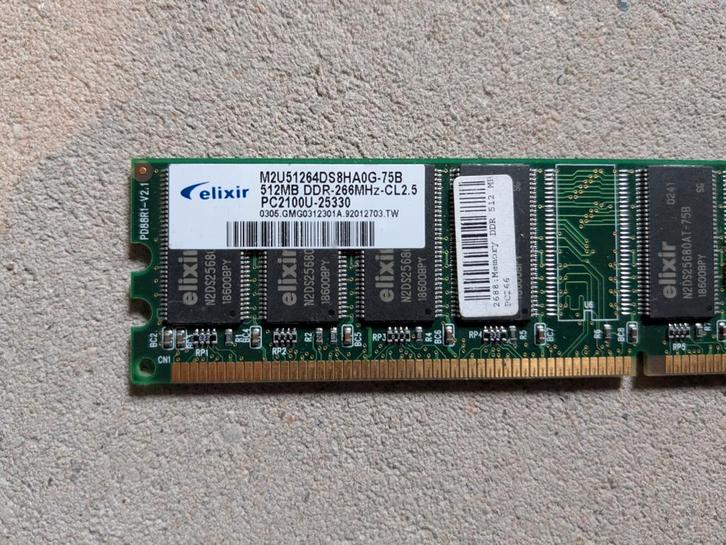 512MB DDR 266MHz geheugenmodule, Computers en Software, RAM geheugen, Gebruikt, Desktop, 512 GB of meer, DDR, Ophalen of Verzenden