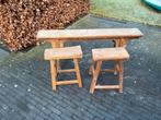 Teak houten bankje en 2 krukjes - Goede conditie!, Ophalen, Zo goed als nieuw