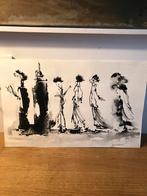 KUNST TEKENING INKT PROCESSIE ZWART WIT, Antiek en Kunst, Kunst | Tekeningen en Foto's, Ophalen of Verzenden