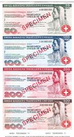 SWISS BANKERS  TRAVELLERS CHEQUE   50 - 100 - 200 - 500 S FR, Ophalen of Verzenden, Euro's