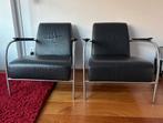 2 Harvink fauteuils - zwart leer met chroom buisframe, Huis en Inrichting, Fauteuils, Ophalen, Gebruikt, 75 tot 100 cm, Leer
