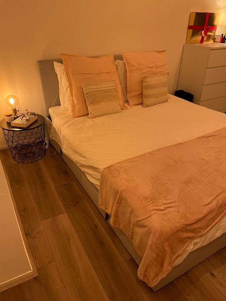 Ikea bed met 4 lades Gladstad, Huis en Inrichting, Slaapkamer | Bedden, Zo goed als nieuw, Tweepersoons, Hout, Grijs, Ophalen