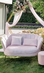 Roze Velvet schelp Bankje - 2 Zits, Ophalen, Tweepersoons, 75 tot 100 cm, Zo goed als nieuw