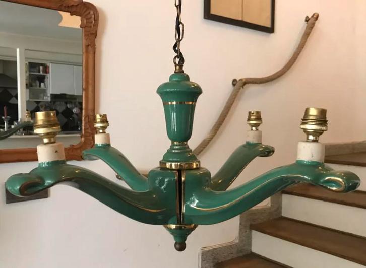 Frans apilco porseleinen kroonluchter 4 arms, Huis en Inrichting, Lampen | Kroonluchters, Gebruikt, Overige materialen, Ophalen of Verzenden