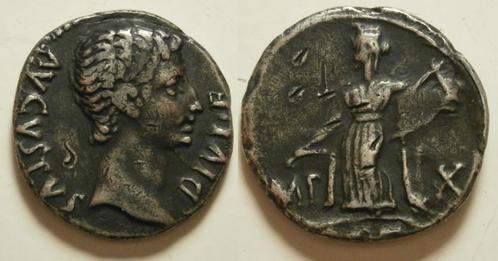Romeinse munt Augustus AR Denarius -IMP X ACT- 15/3 BC, Postzegels en Munten, Munten | Europa | Niet-Euromunten, Losse munt, Overige landen