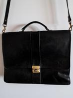 Vintage zwart leren unisex aktetas laptoptas schoudertas, Overige merken, Zwart, Ophalen of Verzenden, Zo goed als nieuw