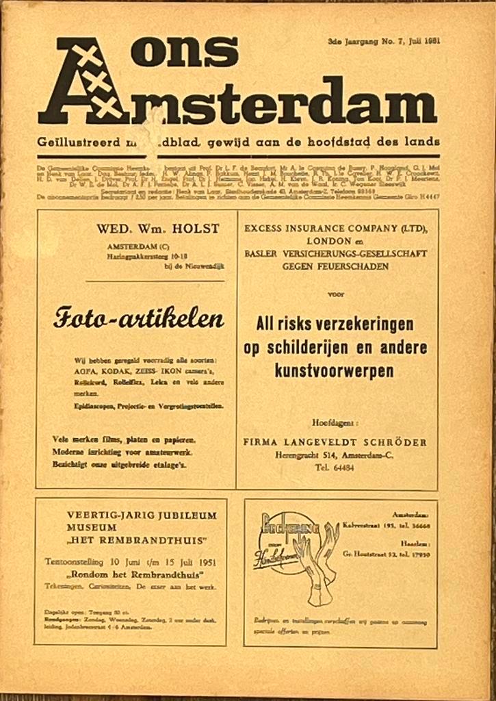 tijdschrift Ons Amsterdam 1951 Schiphol KLM, Verzamelen, Luchtvaart en Vliegtuigspotten, Zo goed als nieuw, Boek of Tijdschrift