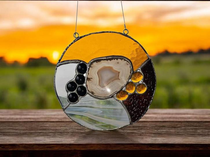 Tiffany object met echt AGAAT en glasnuggets. SOIL/EARTH, Huis en Inrichting, Woonaccessoires | Overige, Nieuw, Ophalen of Verzenden