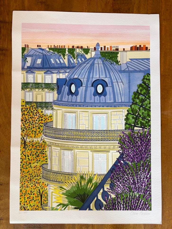 Print van Clara Panetier : ‘Toits de Paris’ 42/300, Antiek en Kunst, Kunst | Litho's en Zeefdrukken, Ophalen of Verzenden