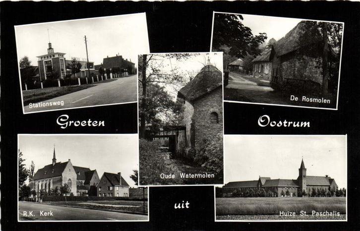 Groeten uit Oostrum - 5 afb o.a. Stationsweg - ongelopen, Verzamelen, Ansichtkaarten | Nederland, Ongelopen, Noord-Brabant, 1960 tot 1980