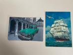 2 x 3 D ansichtkaart. Zeilschip en Amerikaanse auto / slee., Ophalen, 1960 tot 1980, Gelopen, Voertuig