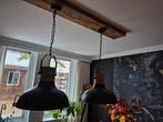 2 x Hanglamp industrieel/ modern grijs/ hout z.g.a.n, Ophalen, Zo goed als nieuw, Hout, Minder dan 50 cm