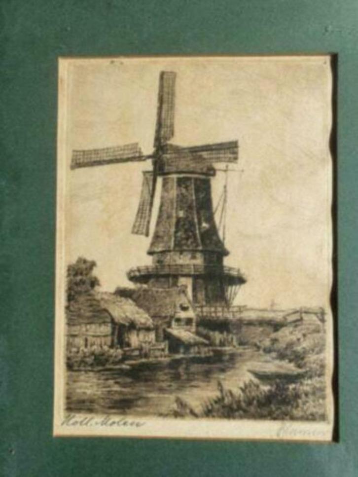 Ets Hollandse molen Anton Fransen, Antiek en Kunst, Kunst | Etsen en Gravures, Ophalen