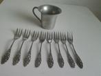 Verzilverde gebaksvorkjes en tinnen lepelvaasje, Antiek en Kunst, Ophalen of Verzenden