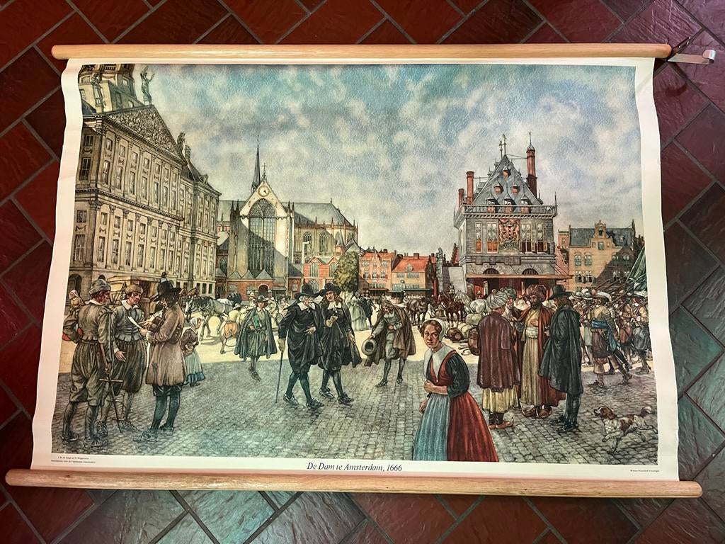 Onderwijskaart De Dam Amsterdam 1666, Antiek en Kunst, Ophalen of Verzenden, Geschiedenis