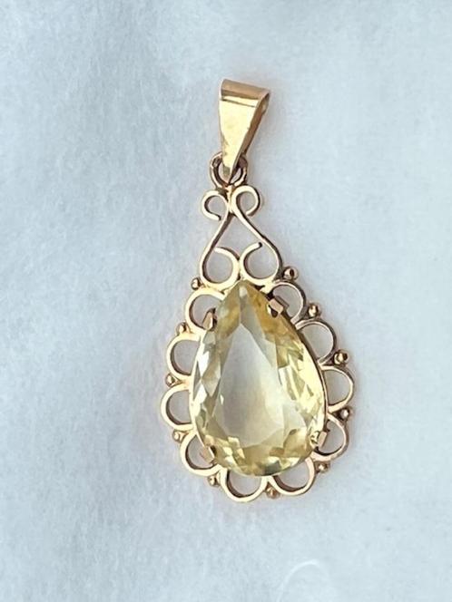 vintage gouden hanger met facetgeslepen goudgele steen, Sieraden, Tassen en Uiterlijk, Kettinghangers, Gebruikt, Goud, Goud, Overige voorstellingen