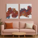 Tweeluik Schilderij | Abstract | 30x40 | roze blauw | acryl, Ophalen of Verzenden