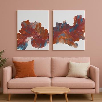 Tweeluik Schilderij | Abstract | 30x40 | roze blauw | acryl beschikbaar voor biedingen